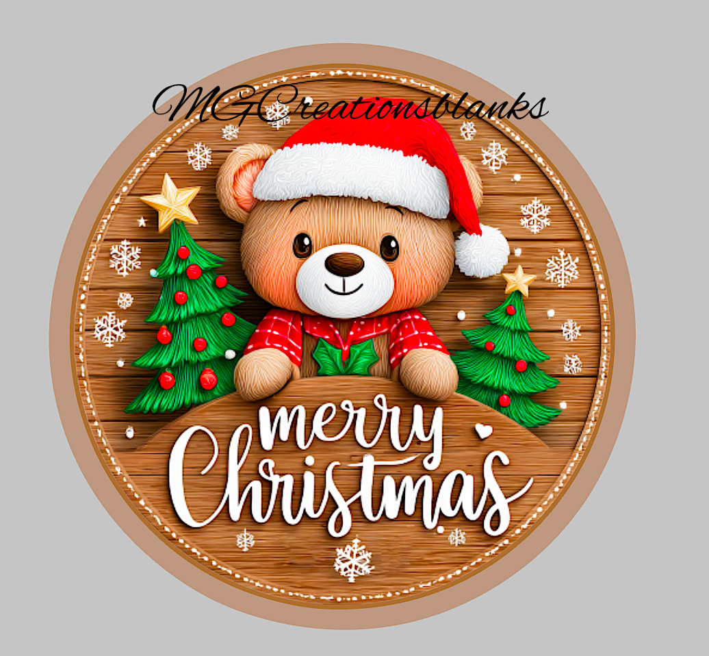 Merry Christmas Bear clear acrylic blank for badge reel with vinyl decal, Teddy bear acrylic blank, Merry Christmas teddy bear DIY craft blank, Merry Christmas acrylic DIY blank