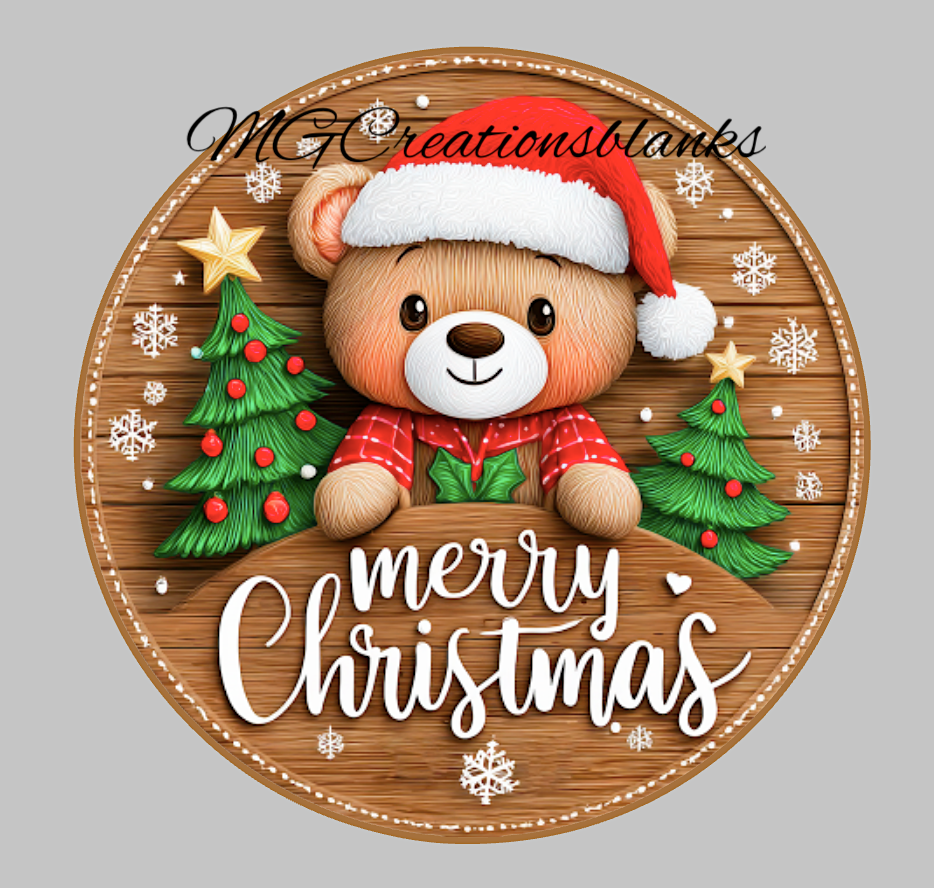 Merry Christmas Bear clear acrylic blank for badge reel with vinyl decal, Teddy bear acrylic blank, Merry Christmas teddy bear DIY craft blank, Merry Christmas acrylic DIY blank