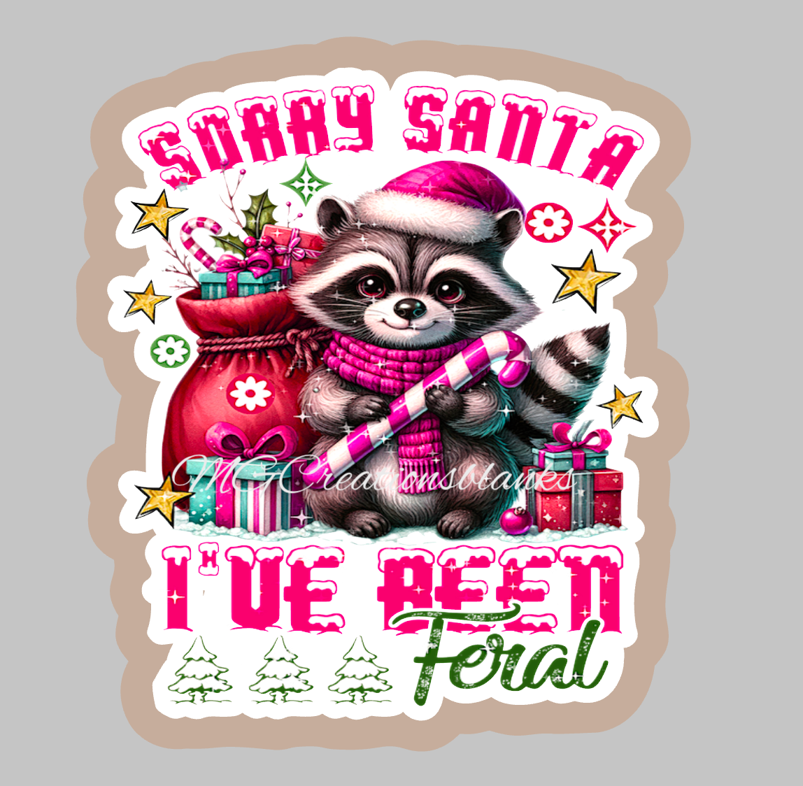 Sorry Santa I've been feral clear acrylic blanks & vinyl decal, Holiday spirit DIY acrylic blank, sarcasm craft acrylic, Christmas sarcasm badge reel supplies, Holiday sarcasm DIY craft acrylic blank