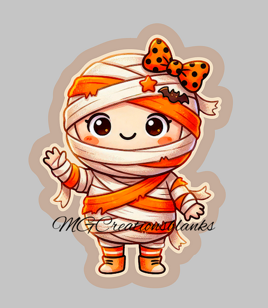 Halloween mummy clear acrylic blanks for badge reels with vinyl decal, halloween mummy DIY blank, mummy craft blank, Happy Halloween DIY blank