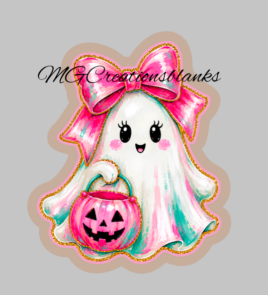 Halloween girl ghost, ghost clear acrylic blanks for badge reels with vinyl decal, ghost acrylic blank, ghost DIY craft blank, Halloween ghost blank