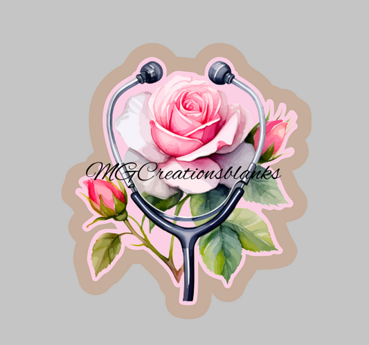 Rose stethoscope acrylic blank for badge reels & vinyl decal, stethoscope DIY blank, stethoscope craft blank, nurse badge stethoscope reel