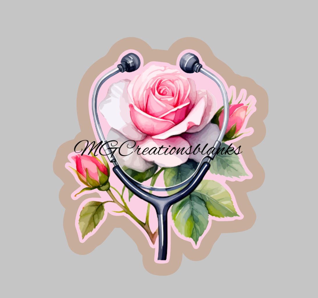 Rose stethoscope acrylic blank for badge reels & vinyl decal, stethoscope DIY blank, stethoscope craft blank, nurse badge stethoscope reel