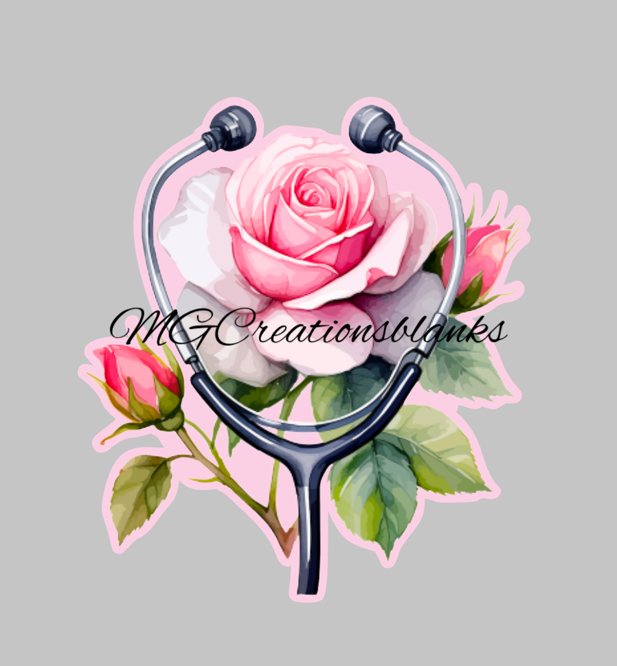 Rose stethoscope acrylic blank for badge reels & vinyl decal, stethoscope DIY blank, stethoscope craft blank, nurse badge stethoscope reel