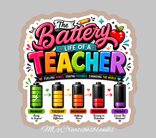 Battery life of a teacher clear acrylic blank for badge reels & vinyl decal, Teacher acrylic blank, teacher DIY craft blank, teacher badge reel