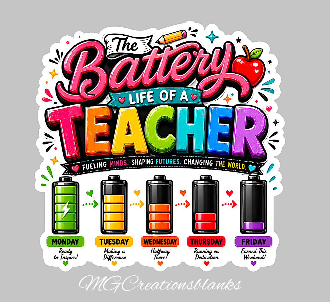 Battery life of a teacher clear acrylic blank for badge reels & vinyl decal, Teacher acrylic blank, teacher DIY craft blank, teacher badge reel