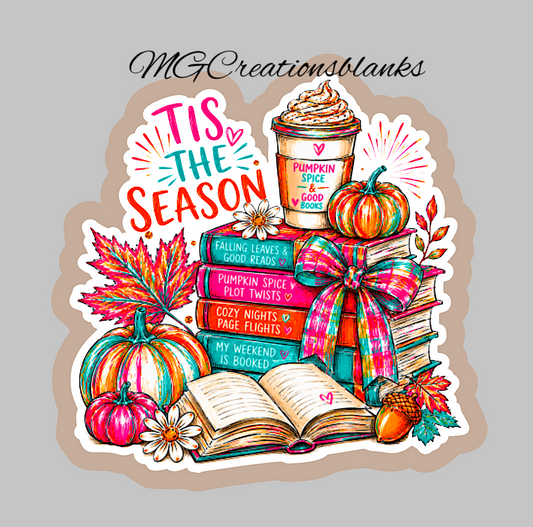 Fall books clear acrylic blanks for badge reels with vinyl decal, Tis the fall season acrylic blank, Pumpkin craft blank, teacher acrylic blank