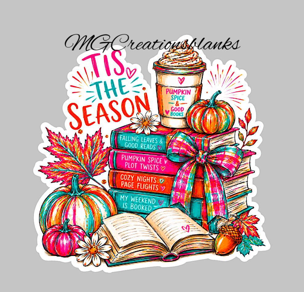 Fall books clear acrylic blanks for badge reels with vinyl decal, Tis the fall season acrylic blank, Pumpkin craft blank, teacher acrylic blank