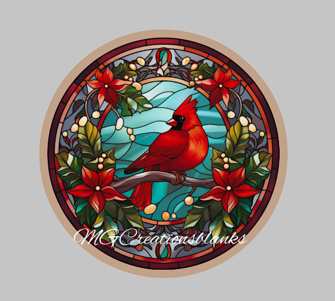 Cardinal stained glass clear acrylic blank for badge reel with matching vinyl decal, acrylic blank, decal, vinyl decal, cardinal decal, acrylic, cardinal  acrylic blank