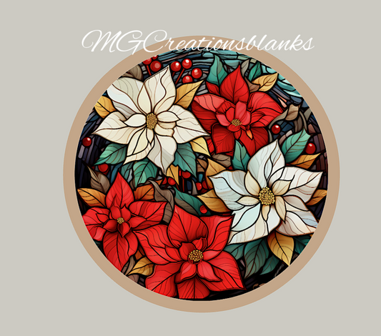 Poinsettia stained glass clear acrylic blank for badge reel with matching vinyl decal, acrylic blank, decal, vinyl decal, Poinsettia decal, acrylic, Poinsettia  acrylic blank