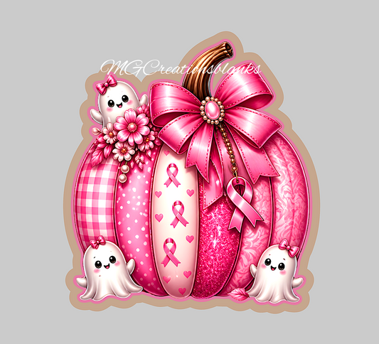 In October we wear pink craft blank, Breast cancer awareness DIY blank, Pink Pumpkin clear acrylic blank for badge reels with vinyl decal, Cancer awareness, Cancer acrylic blank